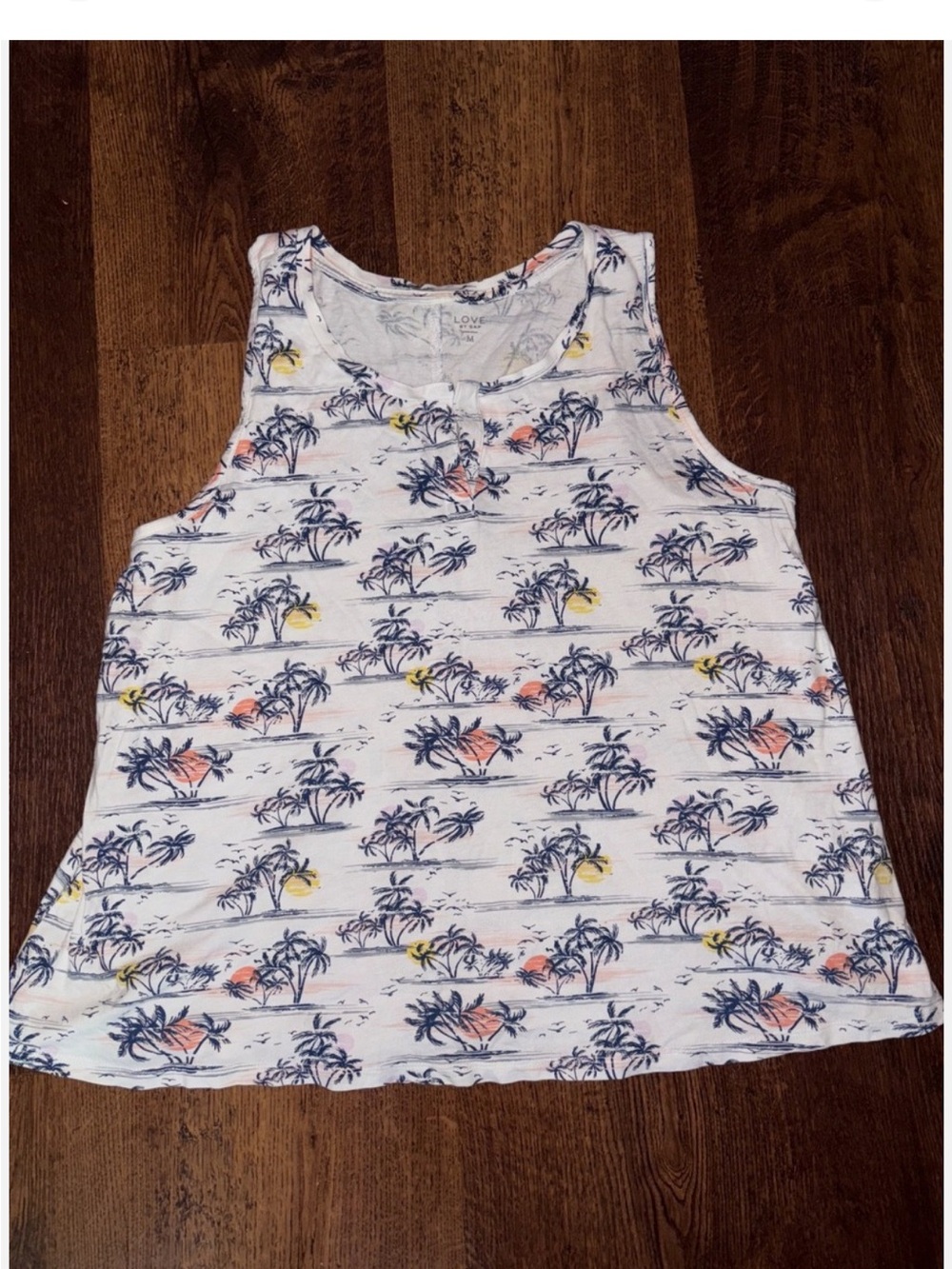GAP Tropical Palm PJ Lounge Tank Top Navy & Coral Prints Medium